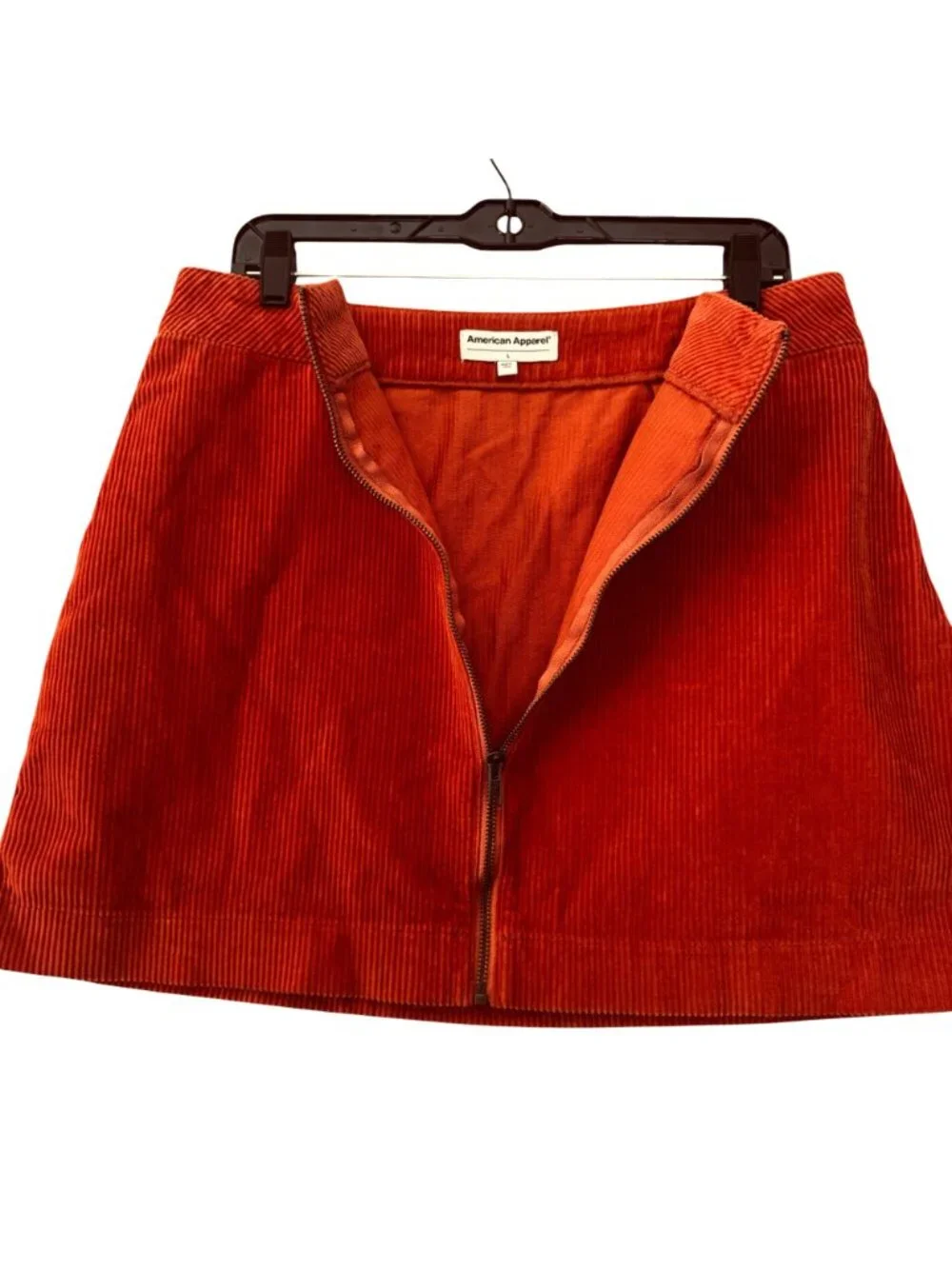 Retro Burnt Orange Corduroy Mini Skirt Size L American Apparel Full Zip Front